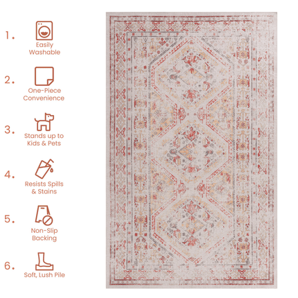 Naar 9X12 Washable Non-Slip Area Rug, Kid & Pet Friendly, Beige