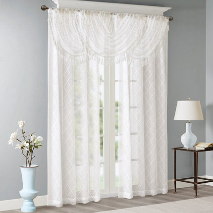 Room & Decor Diamond Sheer Embroidered Waterfall Valance, 38x46", Whit