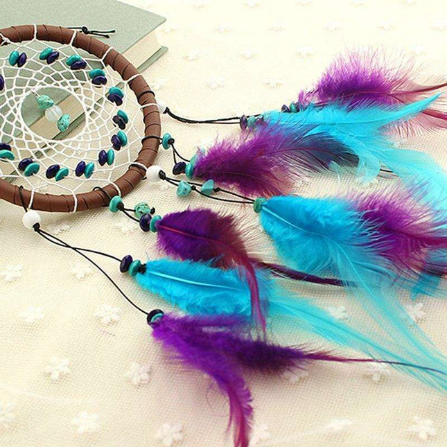 Turquoise Feather Dreamcatcher: Artisanal Elegance for Your Home