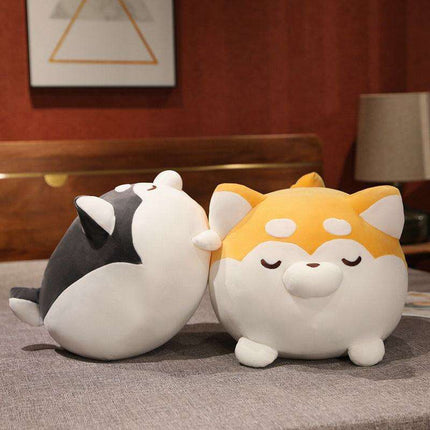Huggable Plush Pillows: Cute Lazy Husky and Chubby Shiba Inu Designs