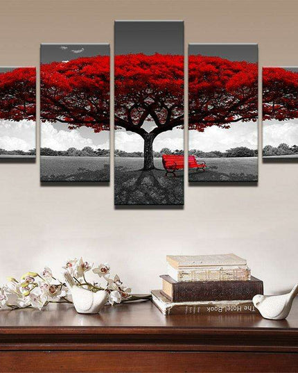 Red Tree Landscape Canvas Print Set - Enhance Your Home with Nature's Elegance