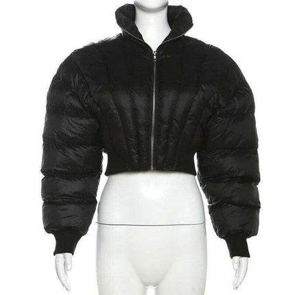 Luxe Cropped Black Puffer Jacket - Y2K Inspired Streetwear Essential