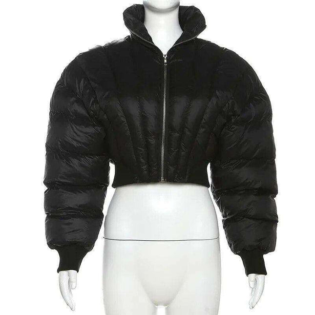 Luxe Cropped Black Puffer Jacket - Y2K Inspired Streetwear Essential