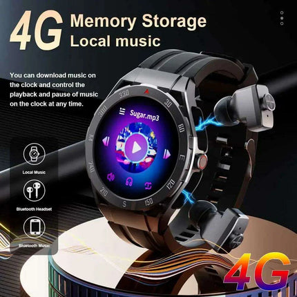 4GB Music-Streaming Smartwatch with Built-in GPS, TWS Earbuds, and Comprehensive Health Tracking Features - Très Elite