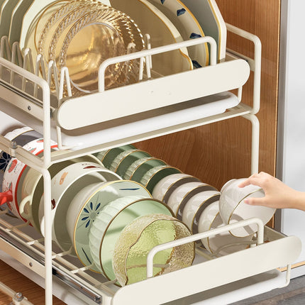 Pull-Out Kitchen Dish Rack Organizer with Adjustable Storage