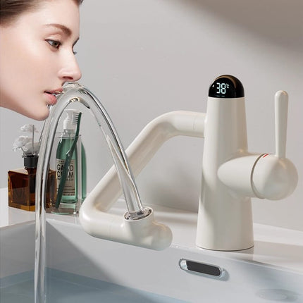 Anti Splash Brass Faucet Rotating Design and Digital Display in White Gunmetal