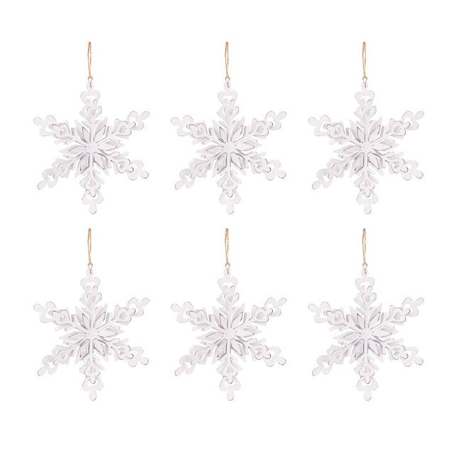 Room and Decor Set of 6 White Iron Snowflake Hangers for Christmas Orn
