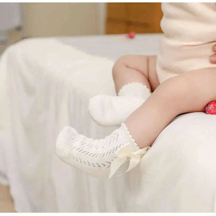 Adorable Cotton Baby Girl Socks with Stylish Bows - Breathable Short Socks