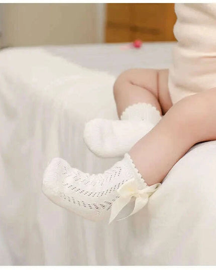 Adorable Cotton Baby Girl Socks with Stylish Bows - Breathable Short Socks