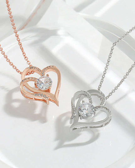 Personalized Heart-Shaped Zircon Love Necklace with Rhinestones