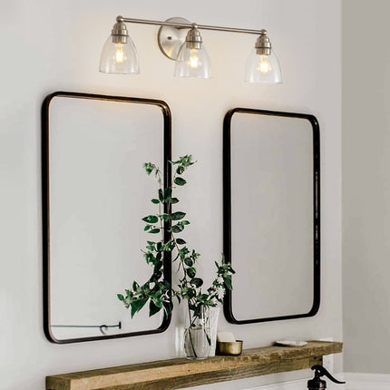 Room & Decor Modern 3-Light Brushed Nickel Vanity Light with Clear Gla