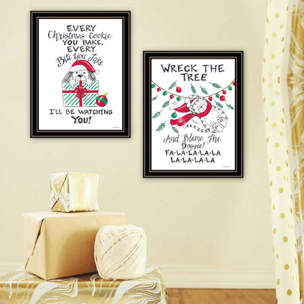 Deb Strain 2-Piece Cat & Dog Christmas Wall Art Set, Black Framed