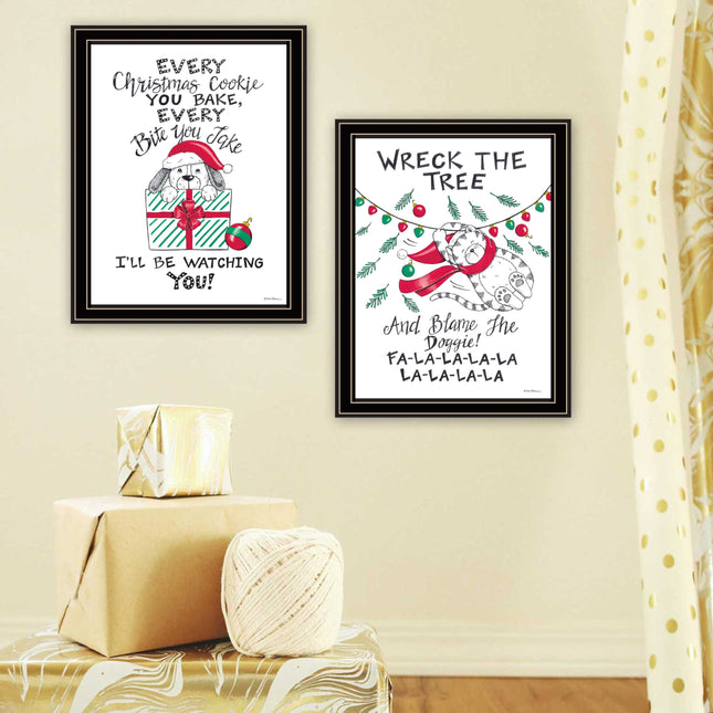 Deb Strain 2-Piece Cat & Dog Christmas Wall Art Set, Black Framed