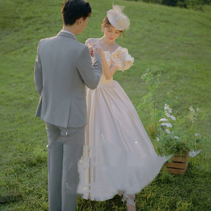 Peekaboo Studio Retro Satin Flower Wedding Dress - Minimalist Travel S