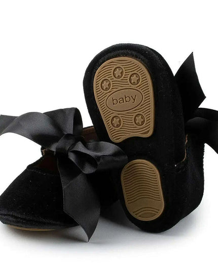 Adorable Baby Girl Crib Shoes with Butterfly Knot - Non-slip Soft Cotton Rubber First Walkers