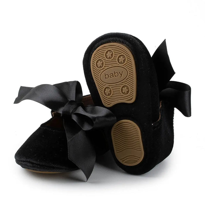 Adorable Baby Girl Crib Shoes with Butterfly Knot - Non-slip Soft Cotton Rubber First Walkers