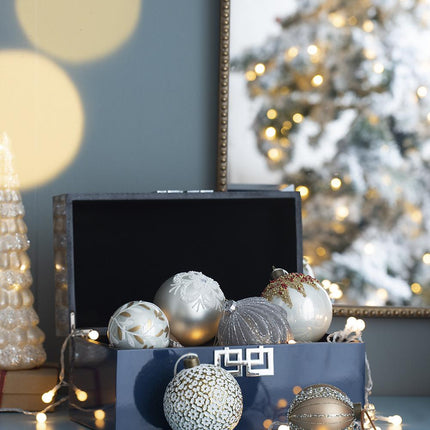 Room and Decor D3.9" Glass Christmas Ball Ornaments - Set of 6, Multi-