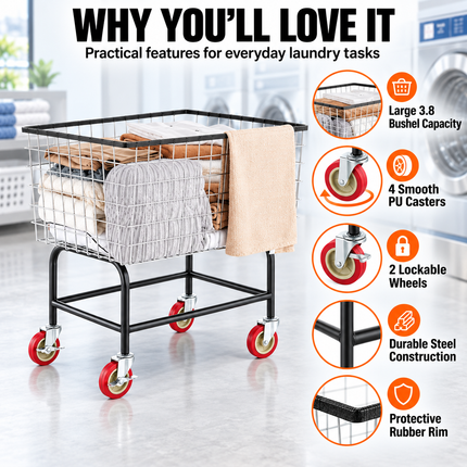 TideRise Wire Laundry Cart with Wheels, 3.8 Bushel Capacity, 32.5 Laundry Carts wire-laundry-cart-3-8bushel-wire-laundry-basket-with-wheels-32-5x21-3x29-9-commercial-laundry-basket