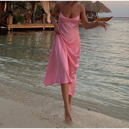 Women Camis Satin Long Dresses Elegant Sleeveless Slip Holiday Party D