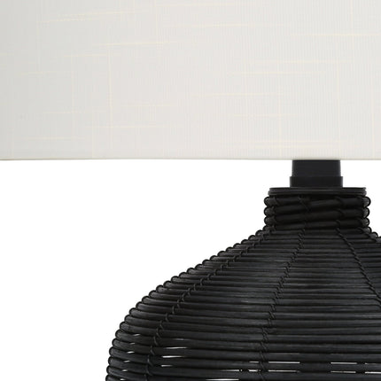 Room & Decor Modern 23"H Black Rattan Table Lamp with Ivory Shade