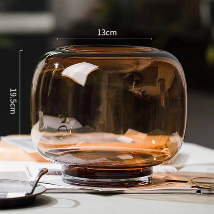Modern Minimalist Solid Color Glass Vase Amber Smoke Gray Large Small