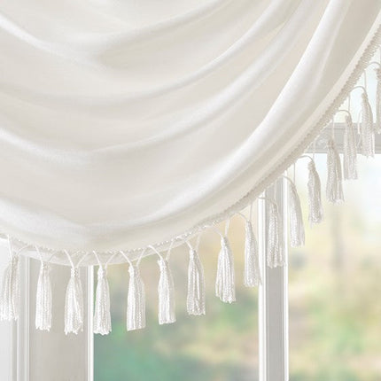 Room and Decor Faux Silk Waterfall Valance, Embellished, 38x46" White