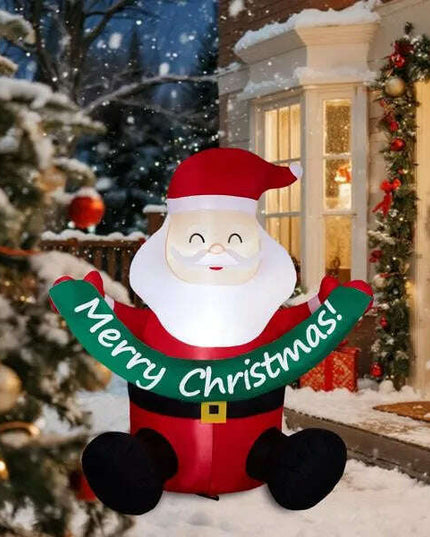5.8FT Lighted Christmas Inflatable Decoration, Inflatable Santa Claus Holding Banner, Funny Blow Up Yard Decorations With Built-in LED Lights For Holiday Party Front Yard Lawn Garden Decor