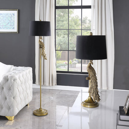 Room & Decor 64.5" Golden Peacock Floor Lamp - Elegant Design & Durabl