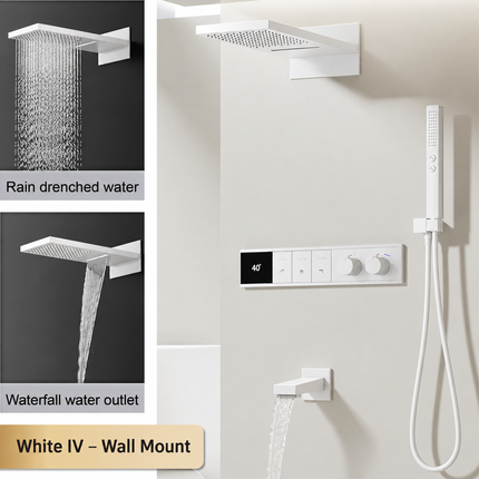 LED Digital Thermostatic Shower Set with Ceiling Rain Head & Slide Bar