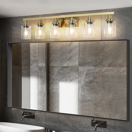 Room & Decor Golden 6-Light Vanity Light, Clear Glass Shades, Modern D