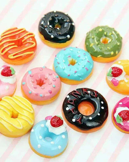 Sweet Mini Donut Dollhouse Toy Set with Tiny Candy Playthings - 10 Piece Bundle