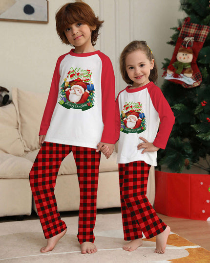 Christmas Parent-Child Clothes Set Long Sleeve T-Shirt Plaid Pants Family Matching Pajamas