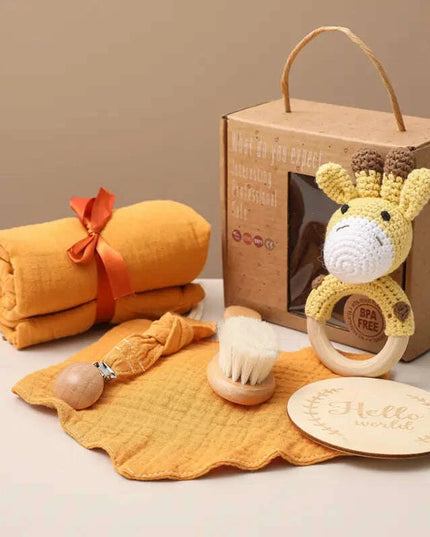 Adorable Baby Gift Set: Cotton Bath Towel, Crochet Rattle, and Accessories for Kids