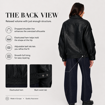 Oversized Faux Leather Jacket — High Collar, Full Zip & Adjustable Belt Coats & Jackets jacket-57 Clothing > Women's Clothing > Outerwear > Jackets & Coats > Faux Leather Jackets
