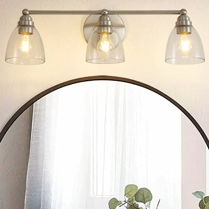 Room & Decor Modern 3-Light Brushed Nickel Vanity Light with Clear Gla