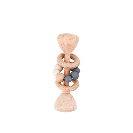 Natural Beech Wood Baby Rattle and Hand Bells - Montessori Educational Toys for Newborns