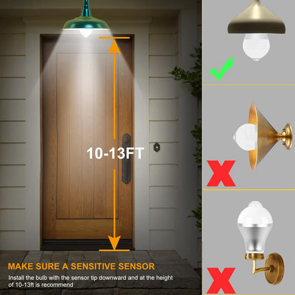 E27 Motion Sensor LED Light Bulb 9W Dusk To Dawn Automatic On Off Indoor Outdoor