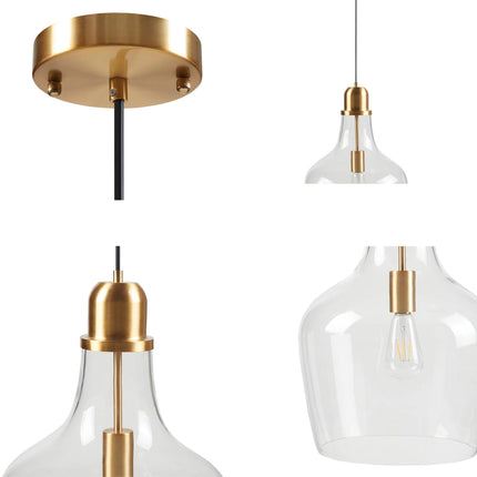 Room & Decor Bell Shaped Glass Pendant Light - Gold Finish, 13" Diamet