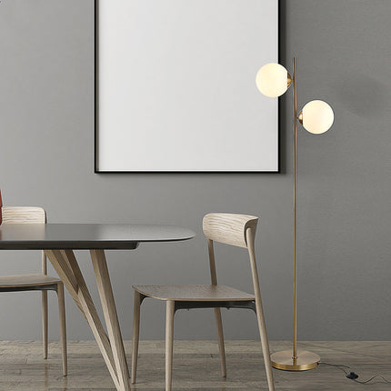 Homcom Modern Floor Lamp with 2 Glass Shades, White Gold Metal Design