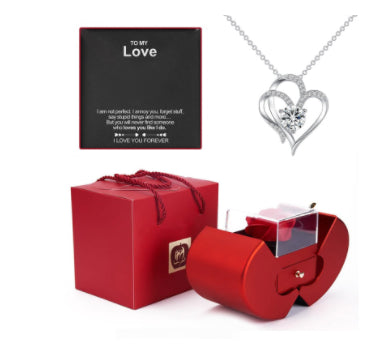Fashion Jewelry Box Red Apple Christmas Gift Necklace Eternal Rose For