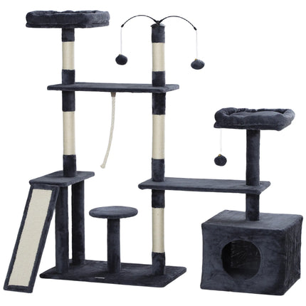 Peekaboo Studio 53" Cat Tree with Scratching Posts & Toy Balls - Dark