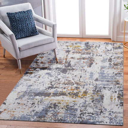 Room & Decor 8X10 Ivory Blue Abstract Area Rug - Stain Resistant, Non-