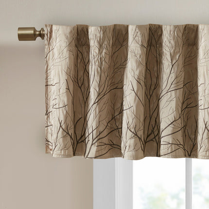 Room & Decor Faux Silk Embroidered Window Valance, 50x18", Tan