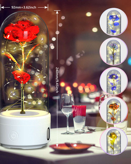 Creative 2 In 1 Rose Flowers LED Light And Bluetooth-compatible Speaker Valentine's Day Gift Rose Luminous Night Light Ornament In Glass Cover