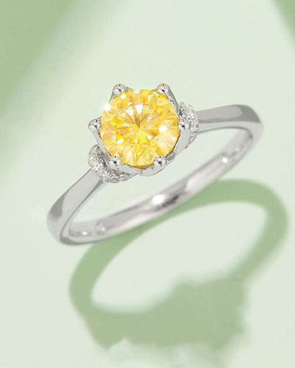 Platinum-Plated 1 Carat Moissanite Sterling Silver Ring - Elegant Fine Jewelry