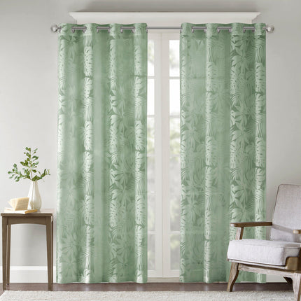 Room & Decor Palm Leaf Burnout Window Sheer, Sage Green, 50x95", Light