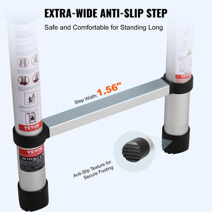 VEVOR 8.5FT Telescoping Ladder - One-Button Retraction, 375LBS Capacit