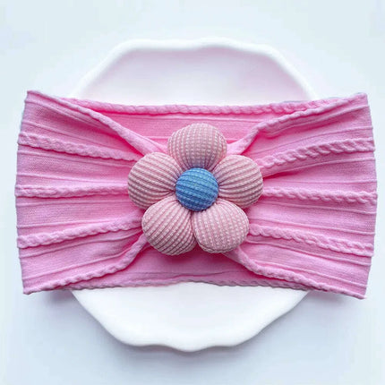 Flower-Embellished Nylon Hairband for Girls - Soft Elastic Turban Headwear for Newborns and Kids