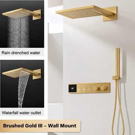 LED Digital Thermostatic Shower Set with Ceiling Rain Head & Slide Bar