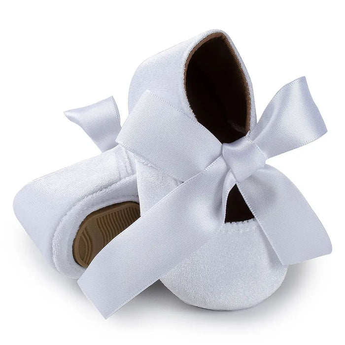 Adorable Baby Girl Crib Shoes with Butterfly Knot - Non-slip Soft Cotton Rubber First Walkers